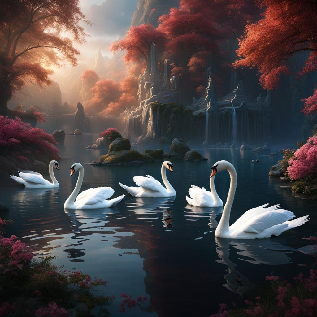 Swans Perform Swan Lake Ballet in Detailed Digital Art