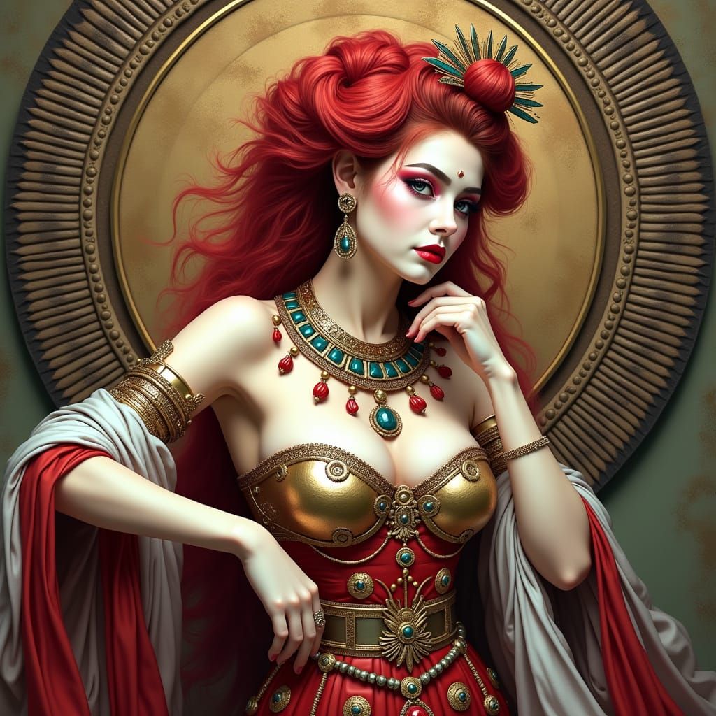 Tutankhamun as Geisha Harlequin in Red