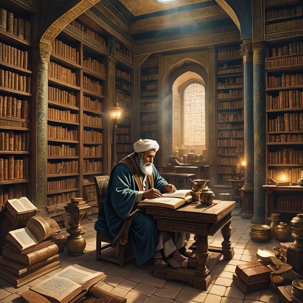 Scholar in Ancient Persian Library: Matte Painting