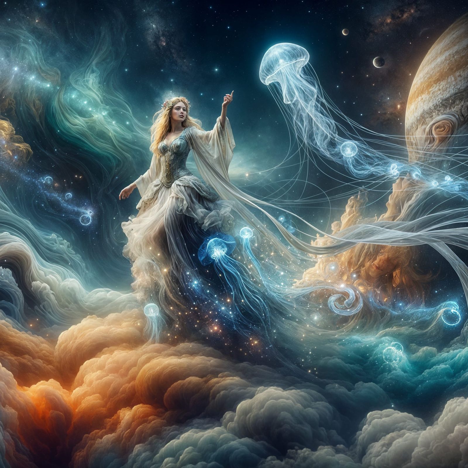 Stardust Sorceress on Jupiter in Art Nouveau Style