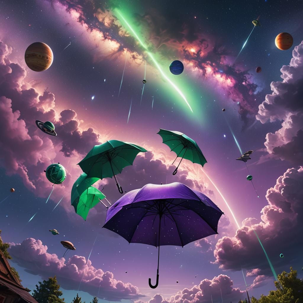 Galaxy Umbrella in Space: Surreal Digital Art