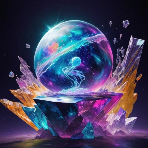 Cosmic Heart Crystal in Splash Art Style