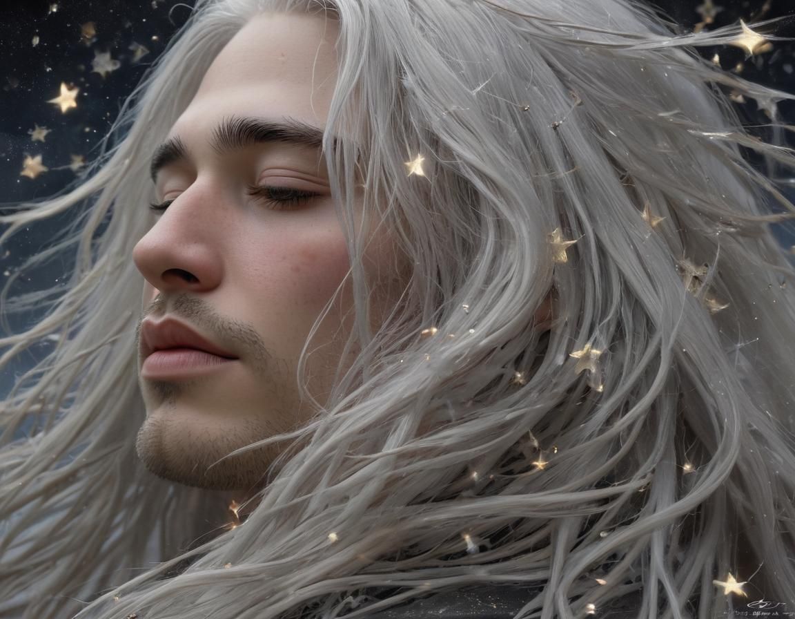 Cosmic Dreamer with Starlit Hair