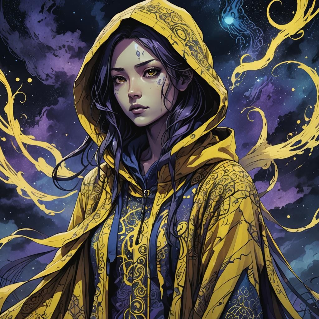 Dark Fantasy Anime Woman in Yellow Robe