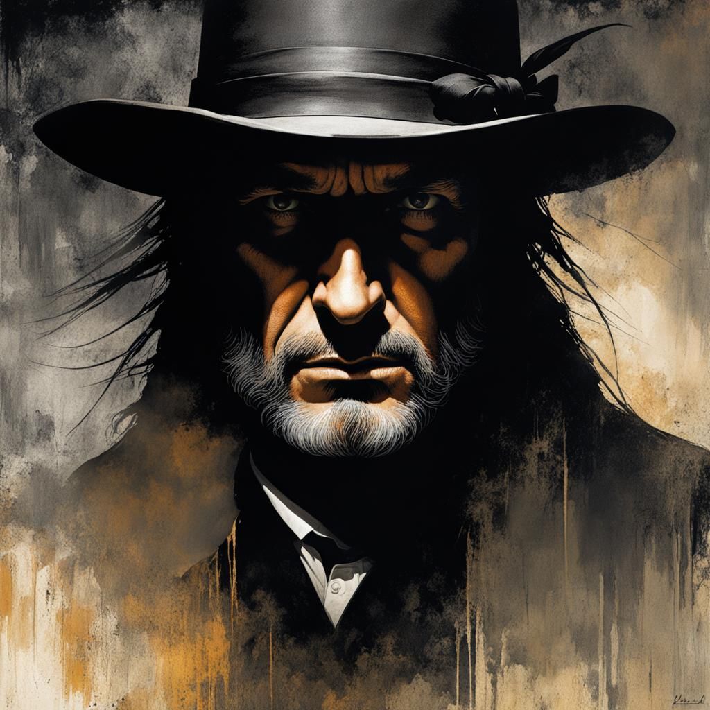 Sinister Undertaker Portrait in Pompeian Fresco Style