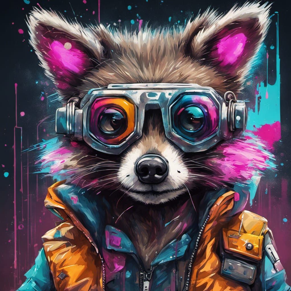 Cyberpunk Raccoon Dog Graffiti Art