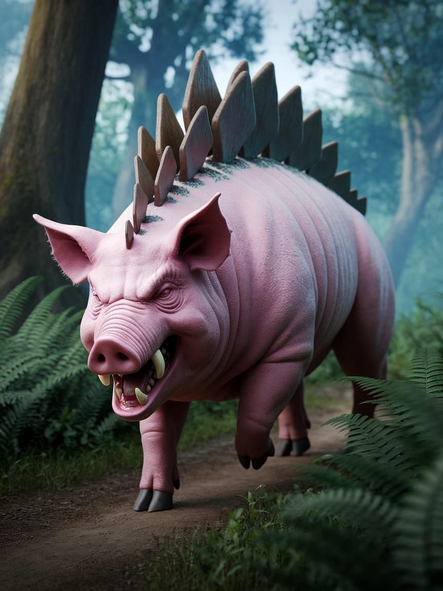 Jurassic Pig Charges Through Primordial Forest