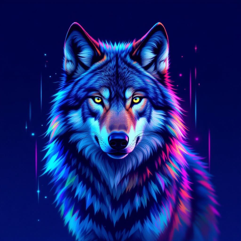 Iridescent Wolf Shimmers with Rainbow Colors