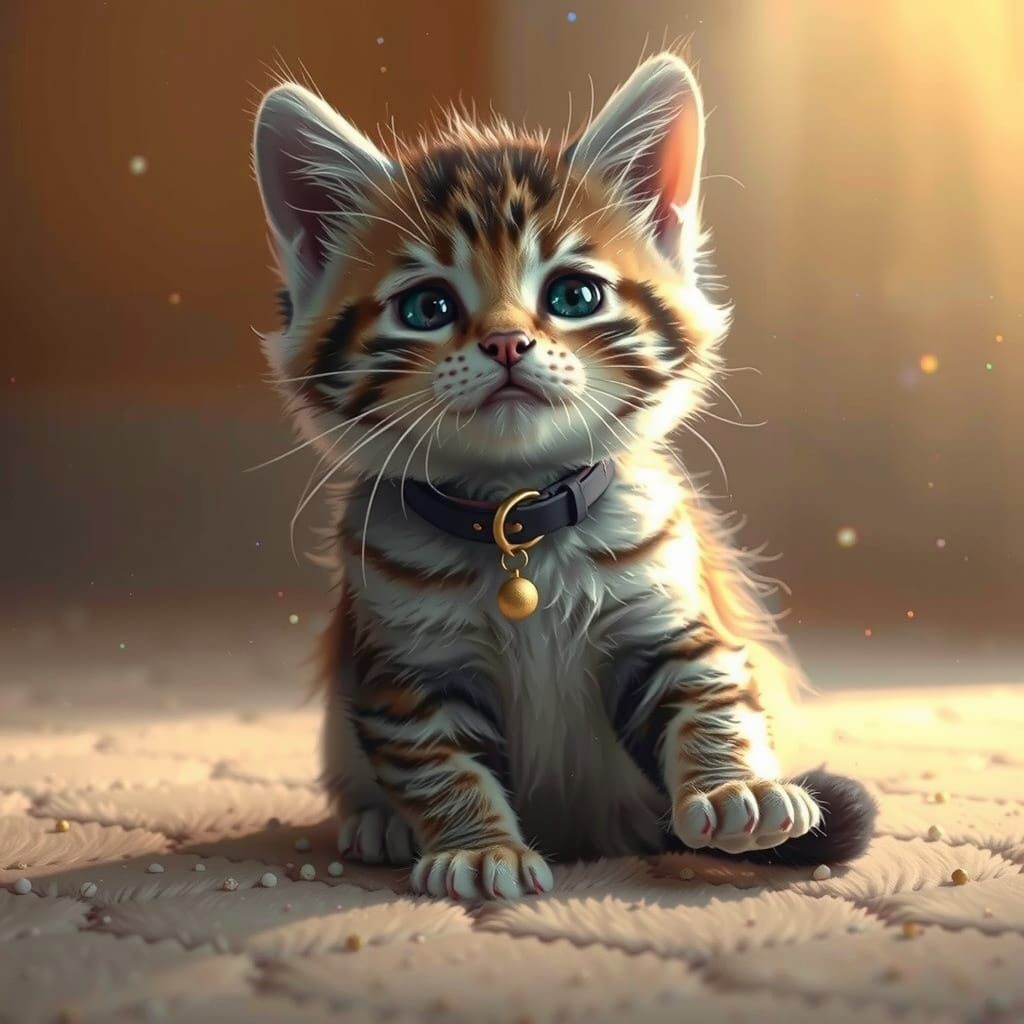 Adorable Kitten in Cozy Room: Hyper-Realistic Render