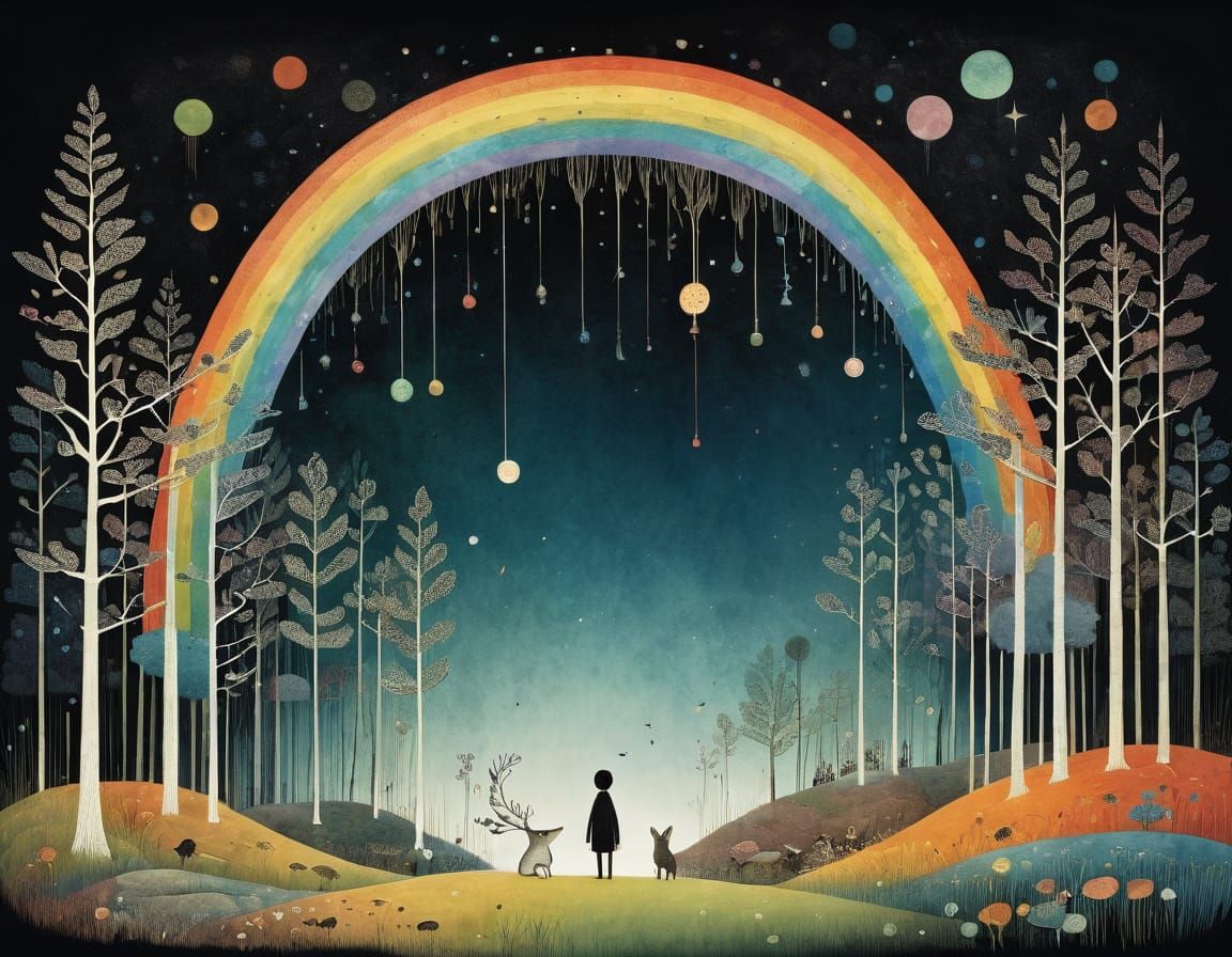 Vibrant Rainbow Landscape in Painterly Style