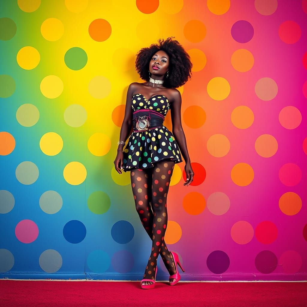 Rainbow Polka Dot Fashion in Digital Art Style