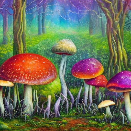 Tree of Life in a Surreal Mushroom Grove