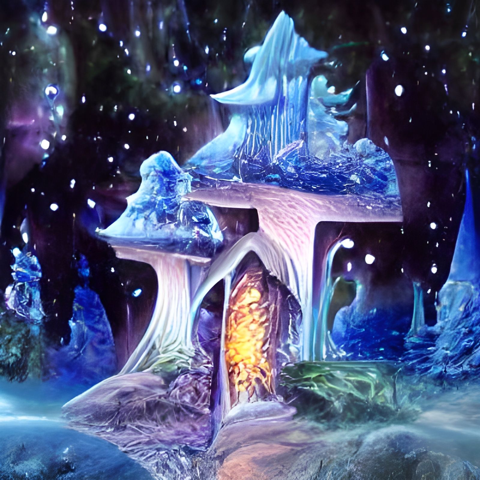 Frozen Mushroom Fairy Cottage with Magic Portal