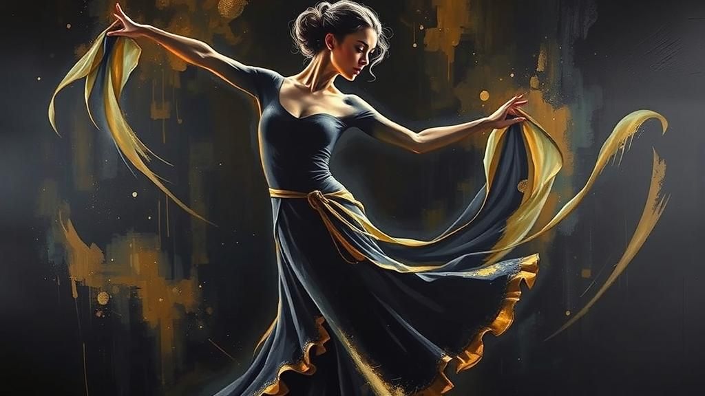 Bioluminescent Flamenco Dancer: Grunge Style Painting