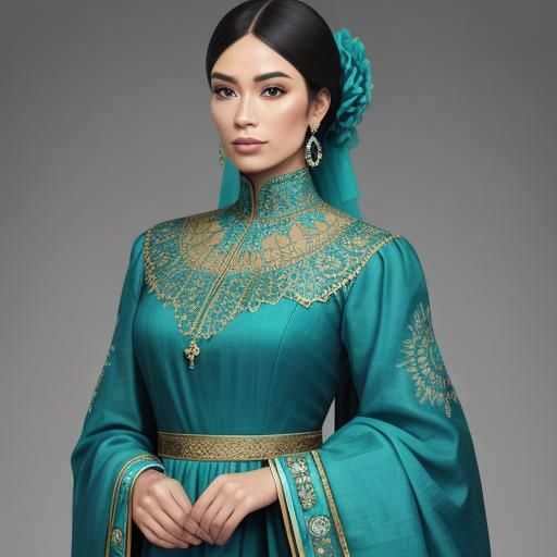 Woman in Turquoise Outfit: Intricate High-Resolution Detail