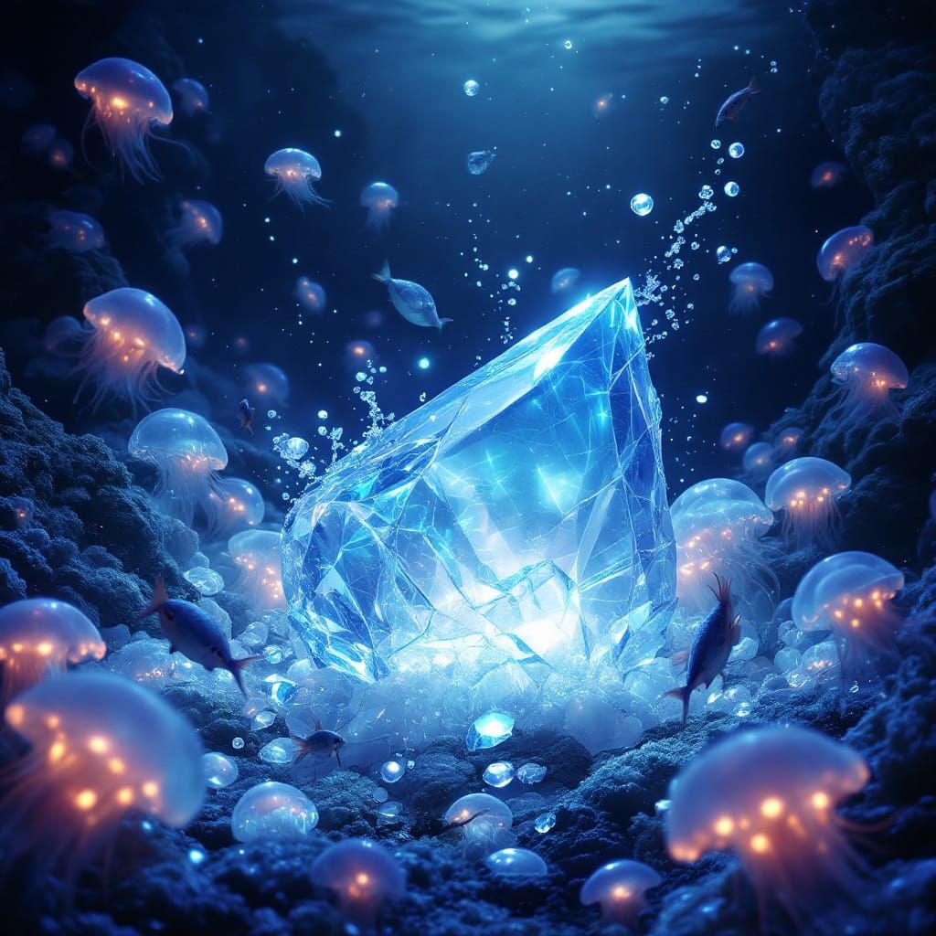 Shattered Crystal Heart in Mystical Underwater Scene