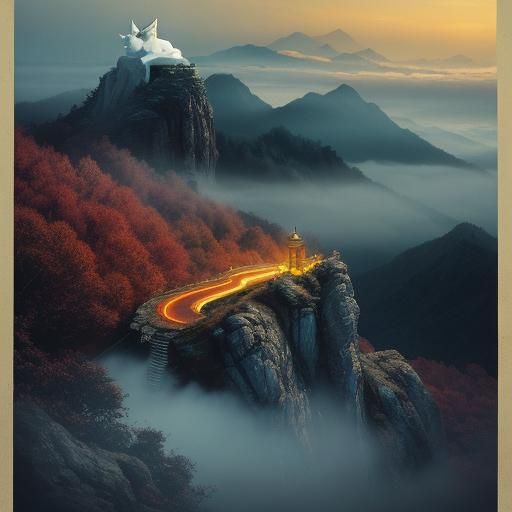 Kung Fu God Cat on Misty Mountain Peak