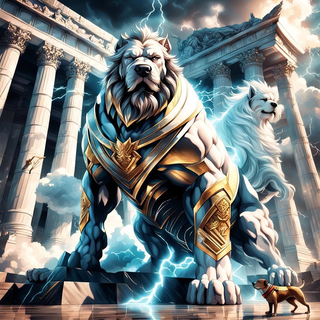 Majestic God Insipired by Zeus, Stands with Sacred Temple an...