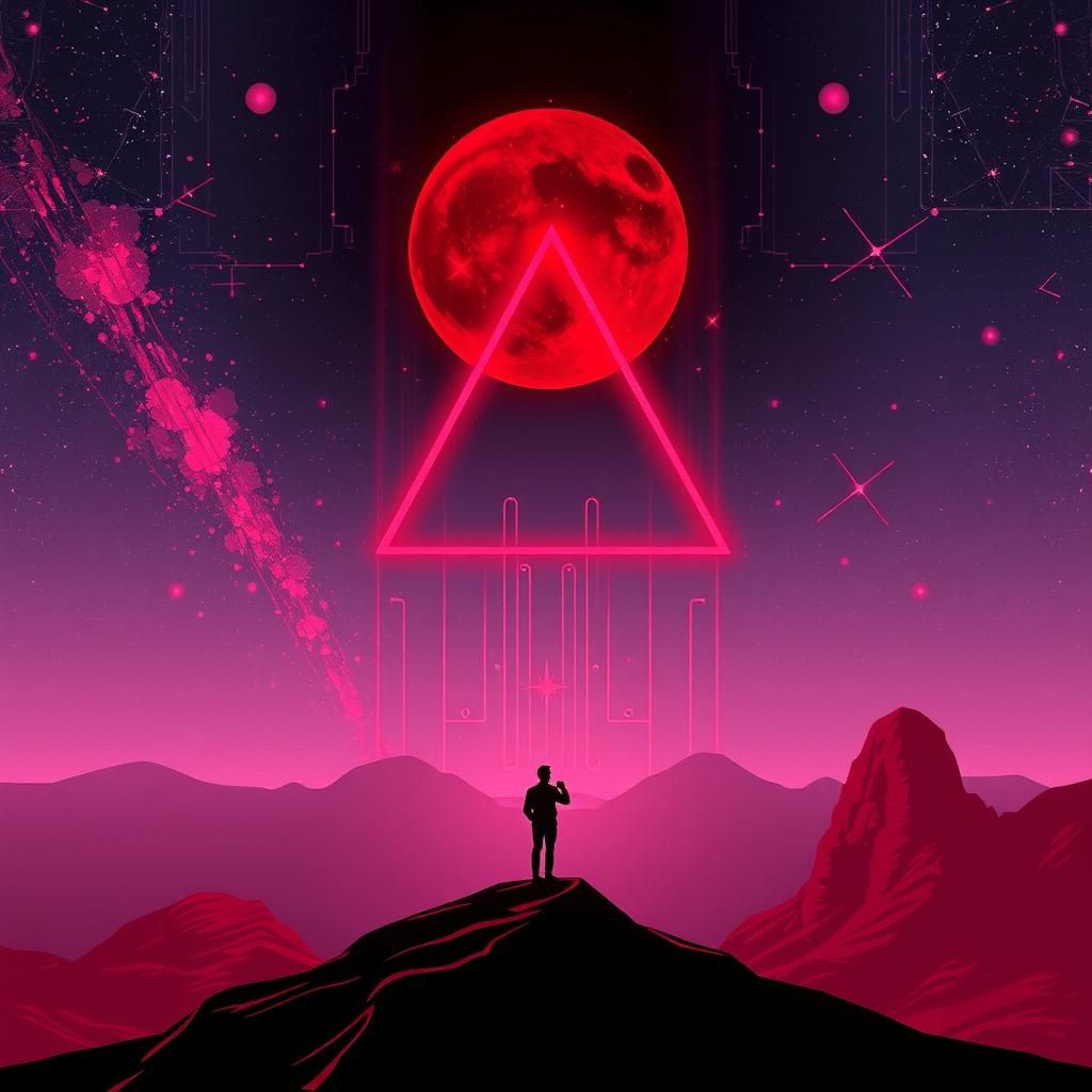 Maximalist Abstract Red Ruby with Glitch Effects