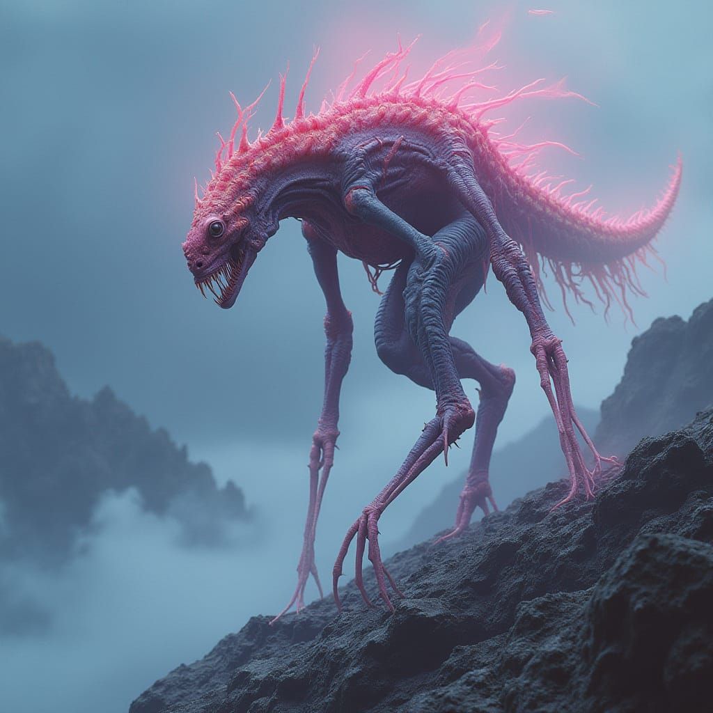 Ethereal Alien Ascendant on Cyberpunk Mountain Peak