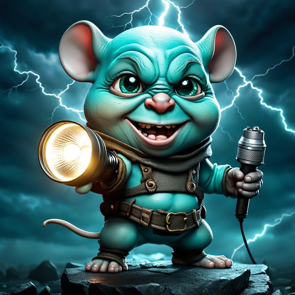 Aggressive Chibi Mouse in Ogre Style with Flashlight