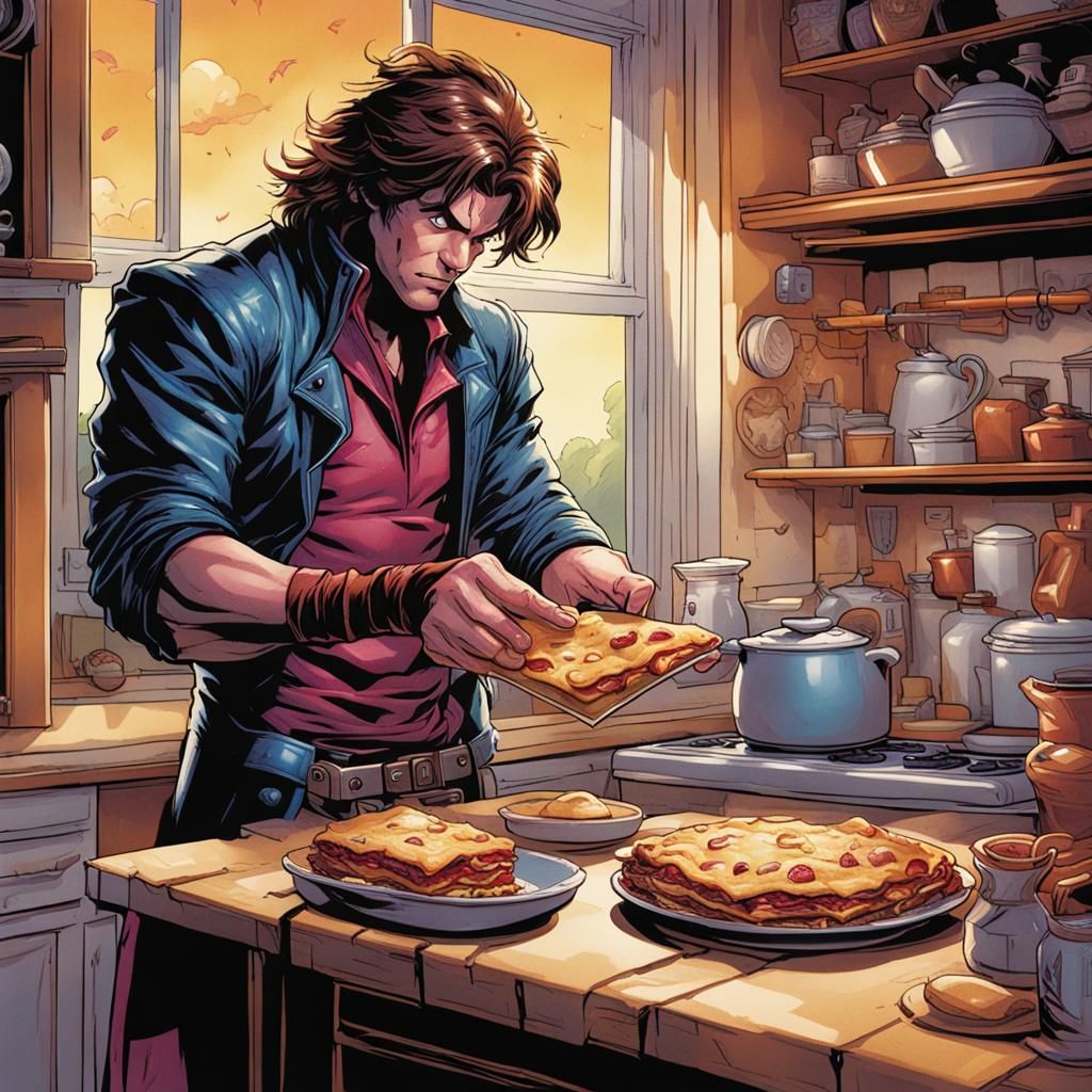 Gambit Heats Lasagne: Comic Book Art by Brooks & Mumford