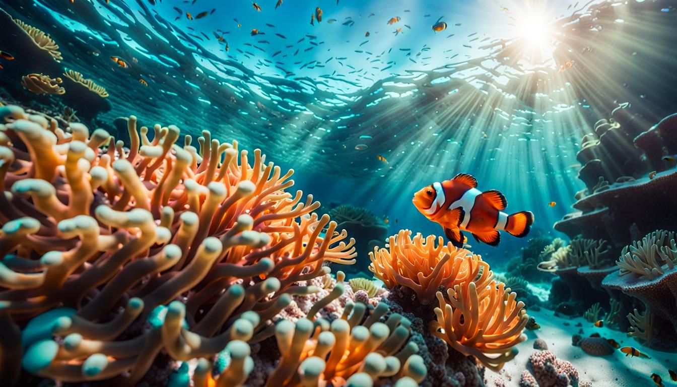 Clownfish in Vibrant Coral Reef: Photorealistic Underwater S...