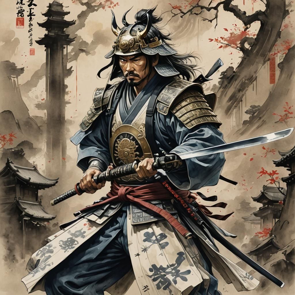 Futuristic Samurai Warrior in Anime Style