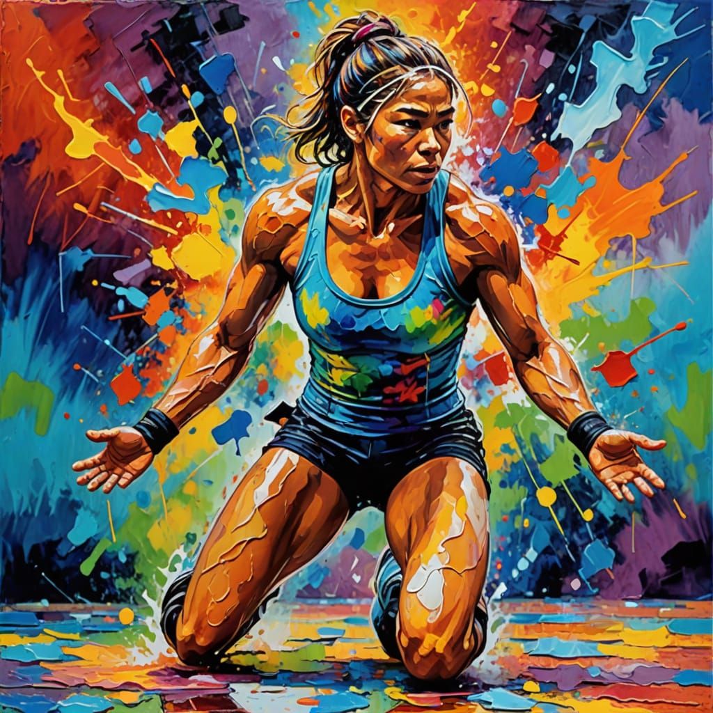 Sweaty Wrestler in Pastel Attire: Expressionist Oil Painting