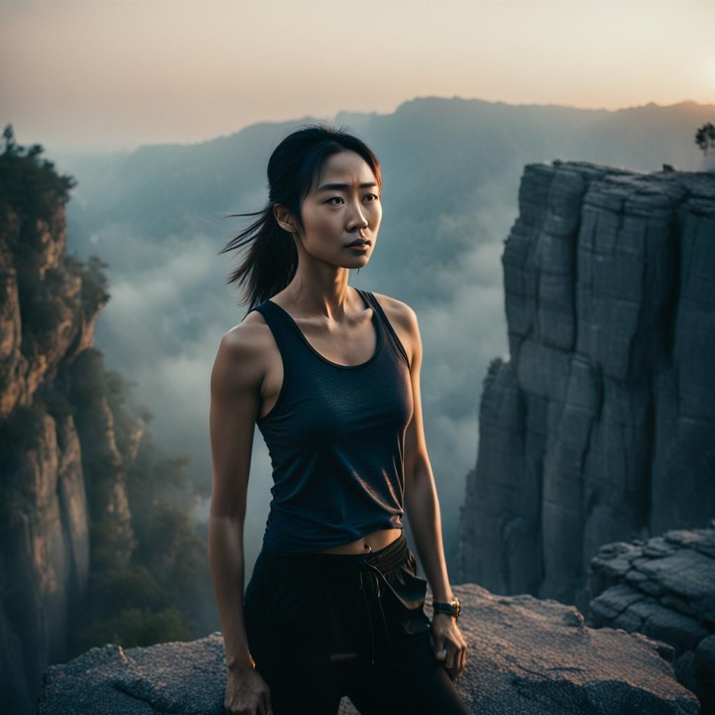 Ethereal Filmic Moment on a Rocky Cliff