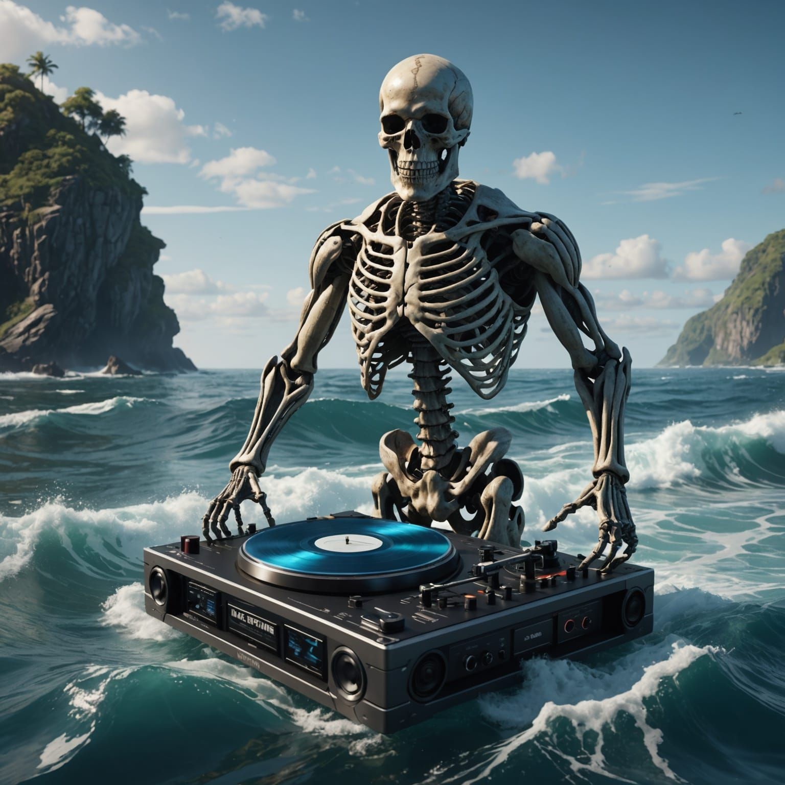 Skeleton DJ: Detailed Matte Painting in Ocean