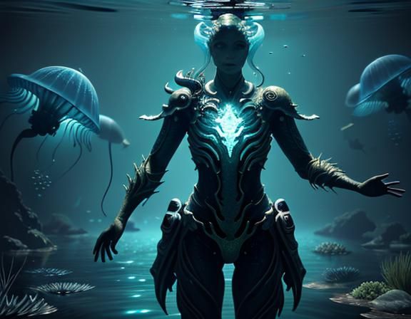 Underwater Amphipioid in Eerie Temple: 3D Game Graphics
