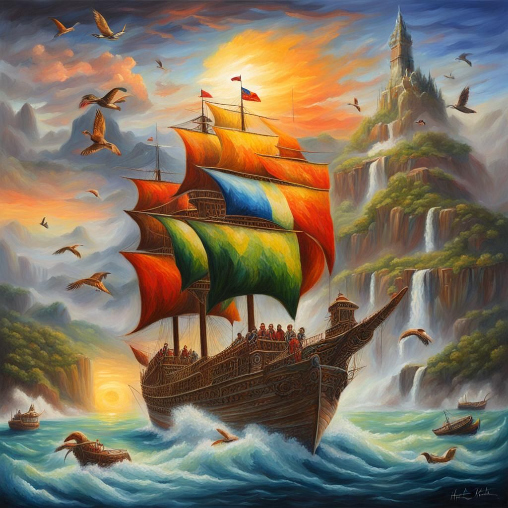 Epic 'Conquest of Paradise' as Oil Painting