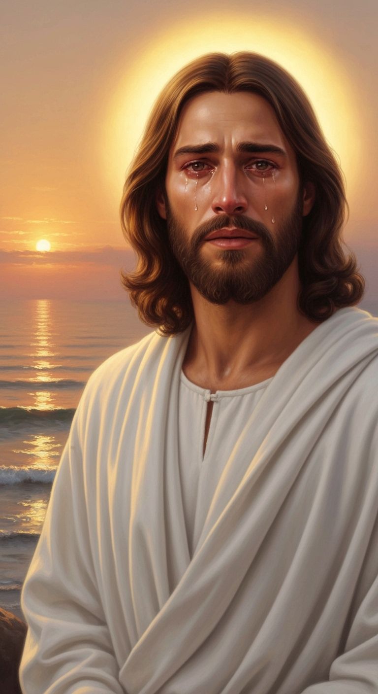 Lord Jesus Crying, Realistic Oil Painting