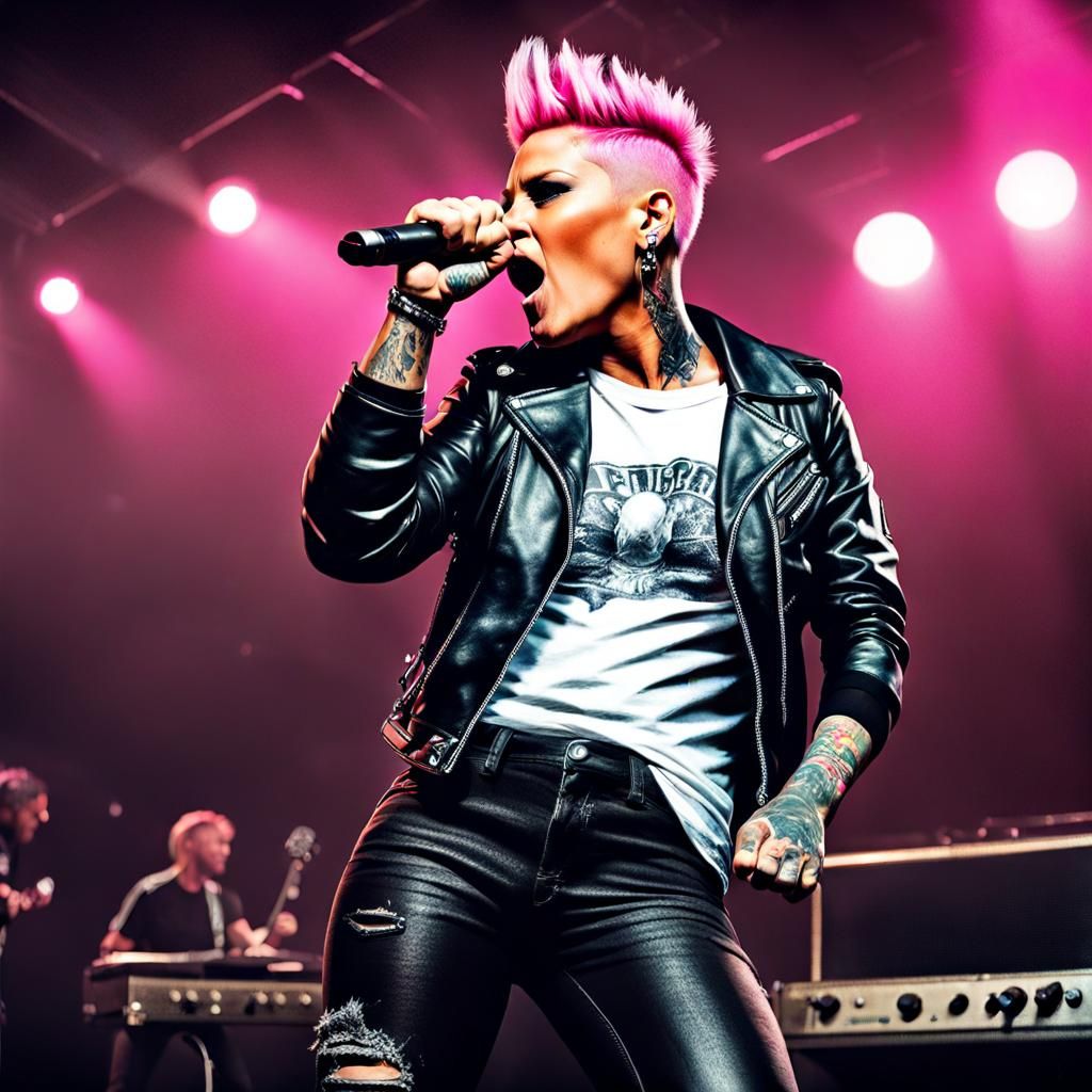 Latina Punk Singer with Pink Hair in Hyperrealistic Photo