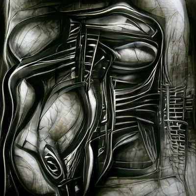 Biomechanical Humanoid in Charcoal Drawing Style