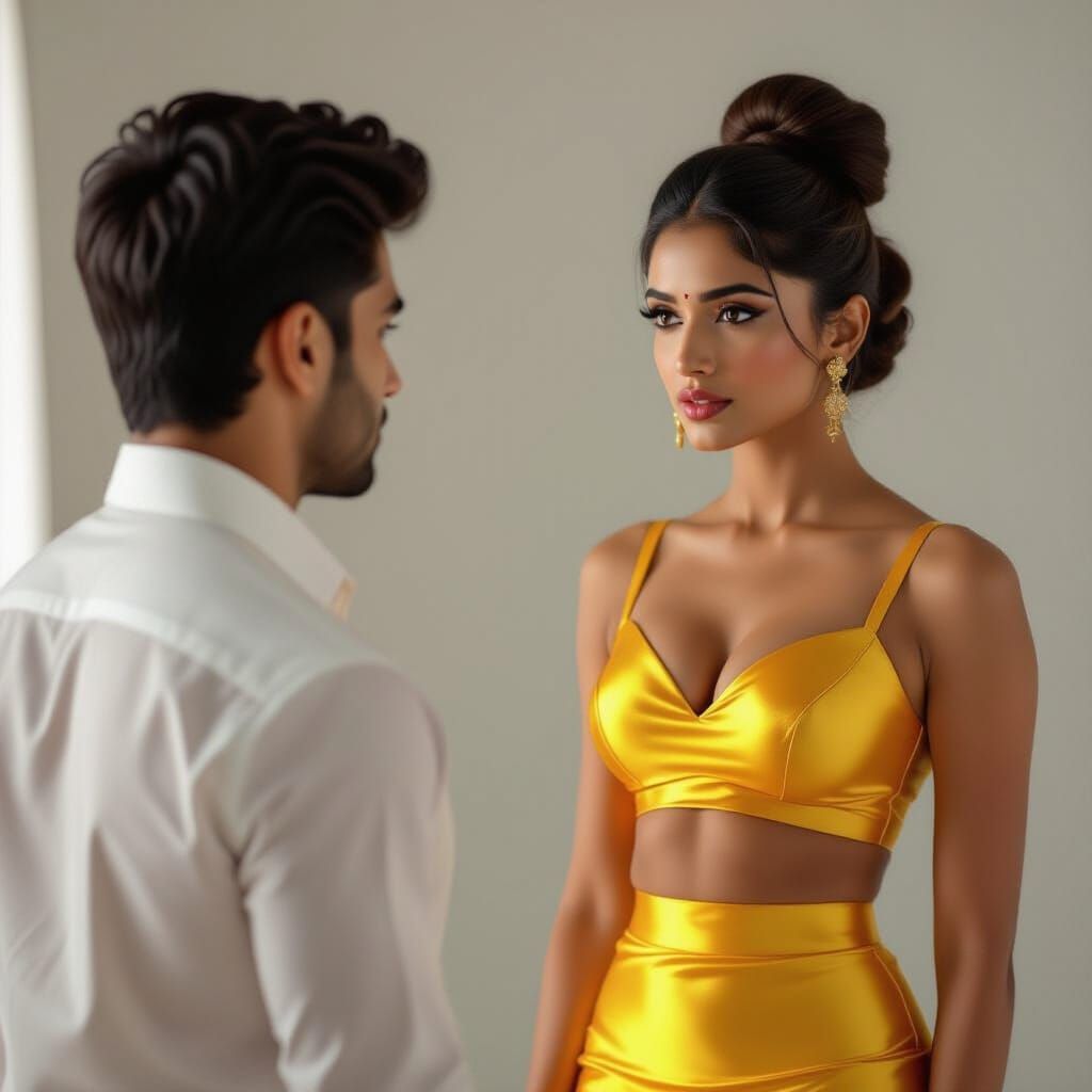 Stunning Indian Woman in Yellow Mini-Skirt, Cinematic Style