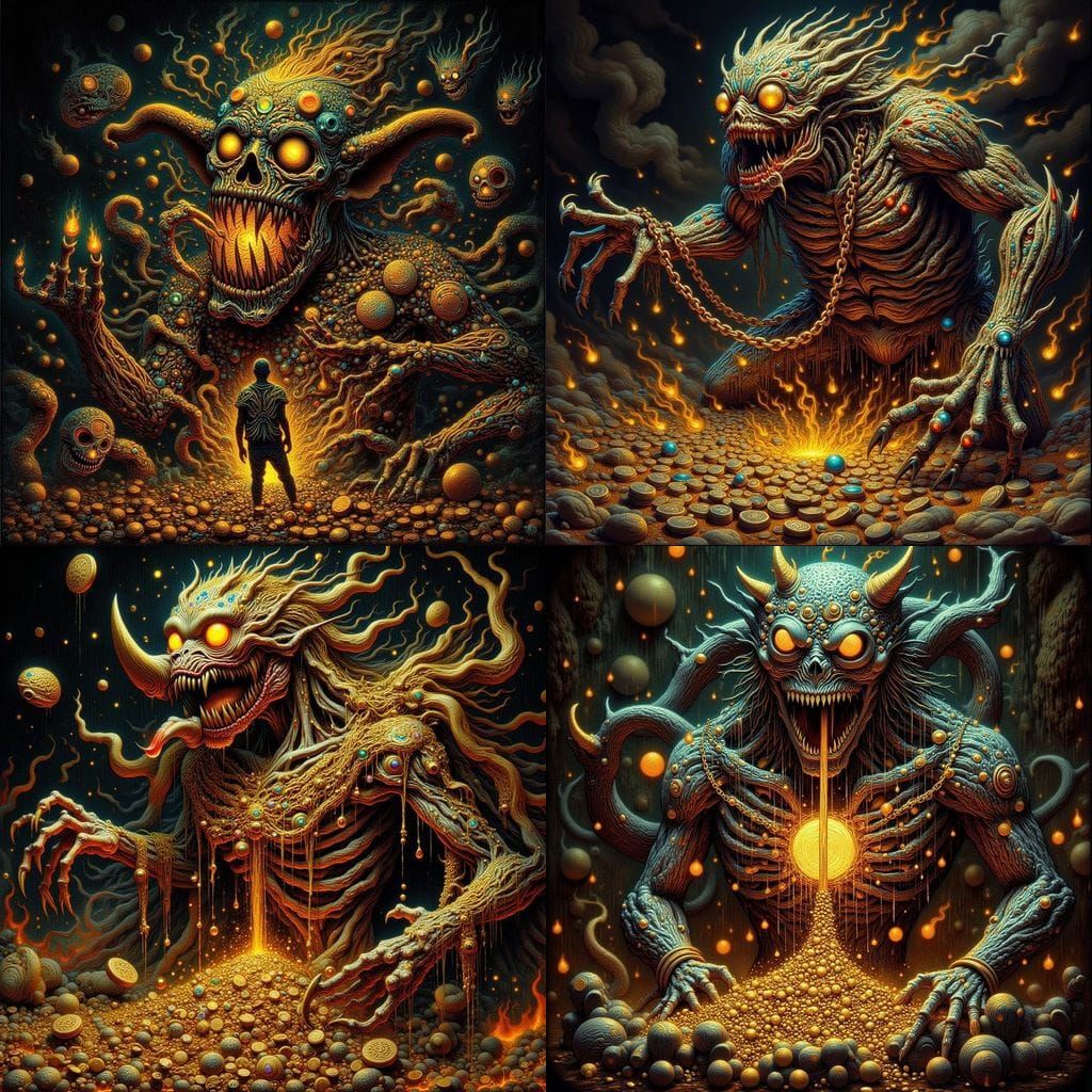 Terrifying Demon of Greed Adorned in Gold