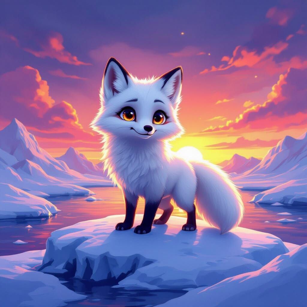 Arctic Fox on Iceberg at Sunset Digital Painting