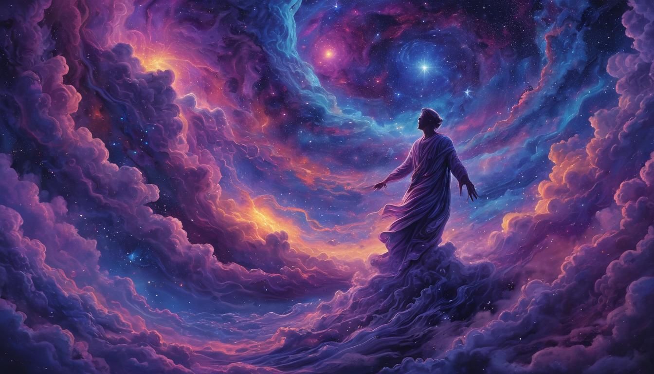 Astral Figure Descending into Cosmic Abyss