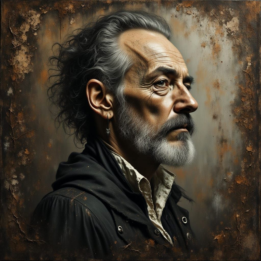 Renaissance Gentleman Portrait with Lace Texture