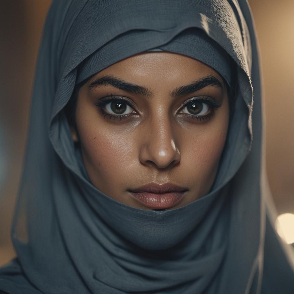 Beautiful Muslim Woman in Niqab, Cinematic Portrait