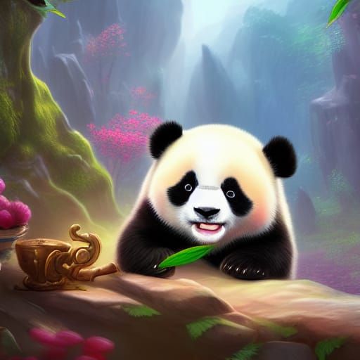 Cute Panda in Detailed Matte Painting