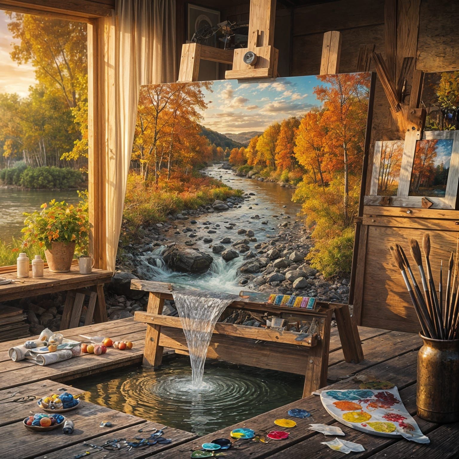 Magical Studio With Hyperrealistic Autumn Landscape Painting