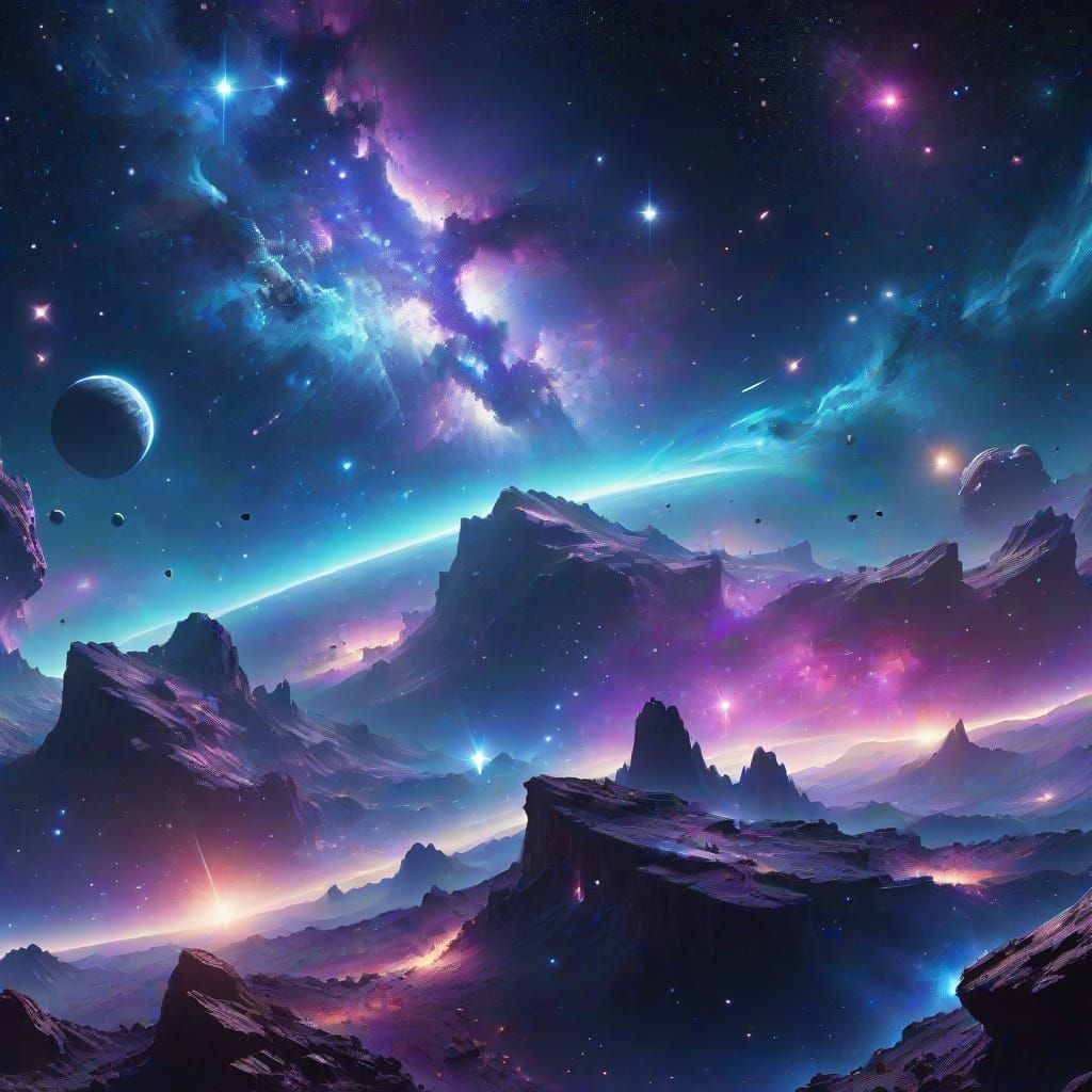 Vibrant Space Art: Stars and Nebulae in Electric Hues