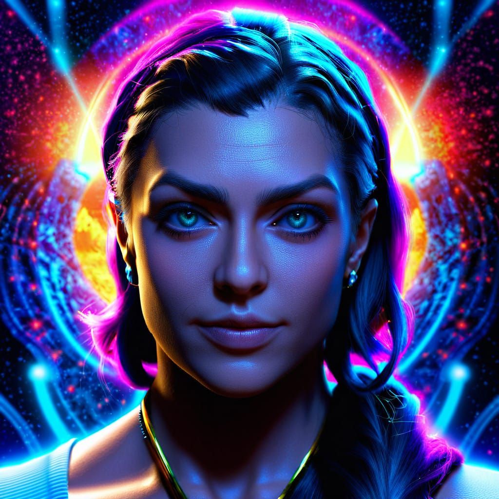 Goddess in Vibrant Astral Landscape with Geological Backgrou...