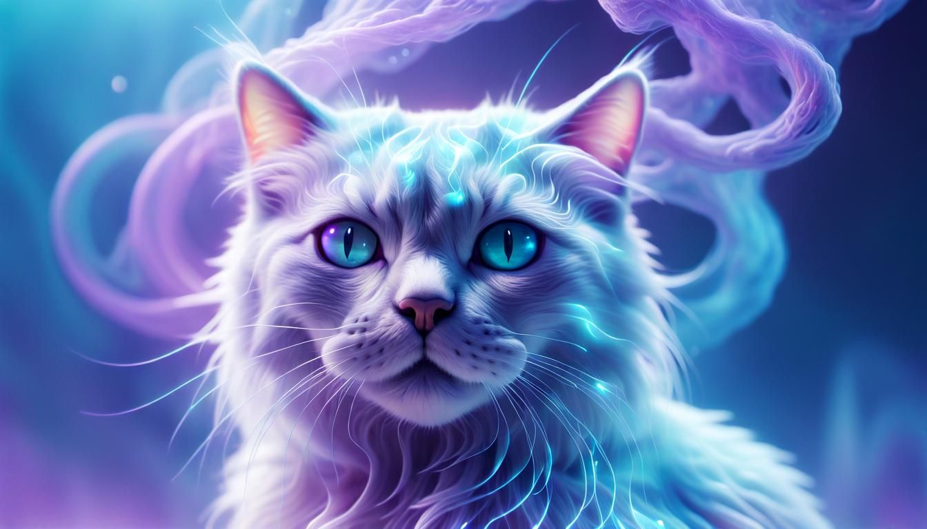 Ethereal Hologram Cat in Futuristic Setting