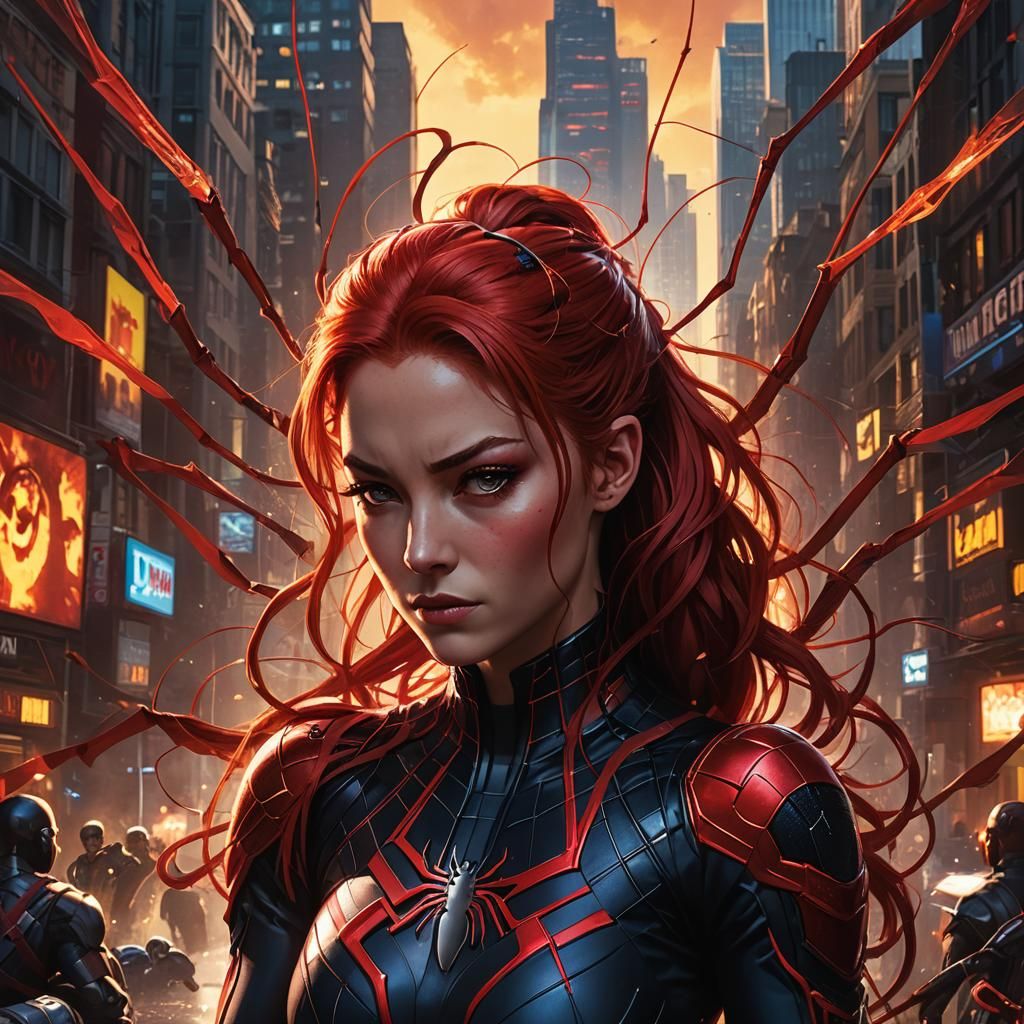 Red-Haired Heroine in Marvel Comic Style