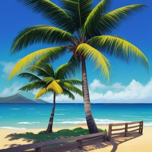 Cow on Tropical Beach in Impressionist Style