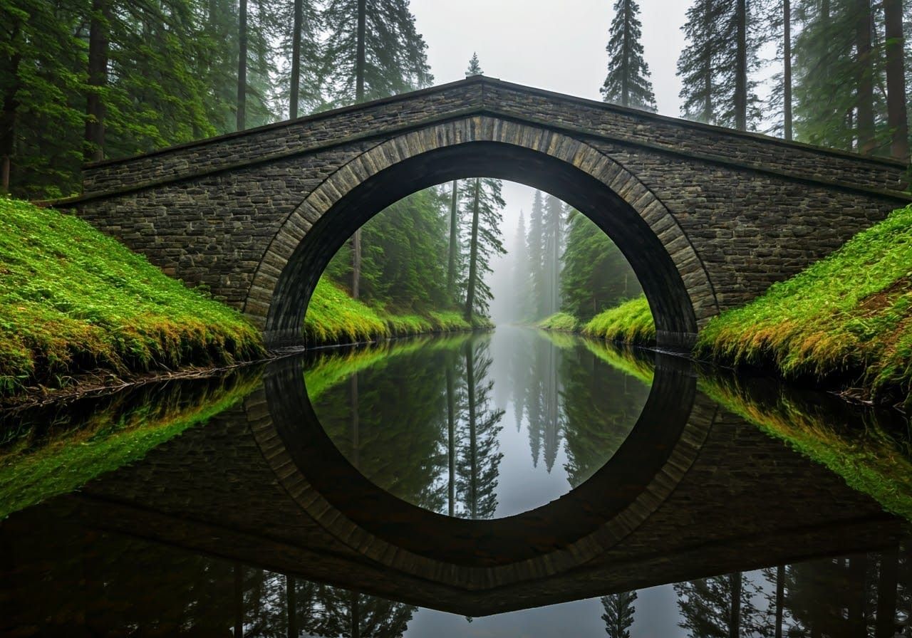Ancient Stone Bridge Reflected in Serene River